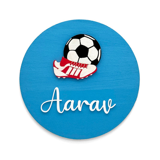 Football Themed Hand-Painted Wooden Mini Kids Name Plate