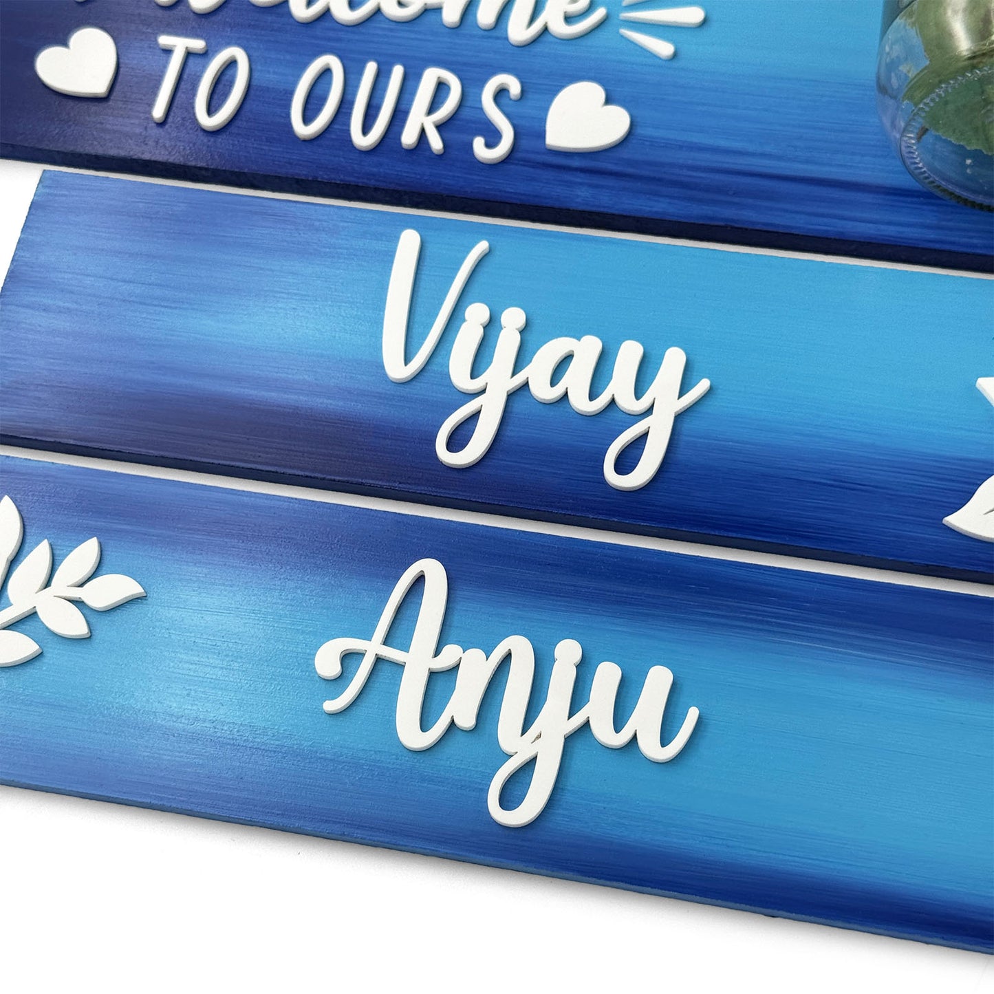 Every Family Has A Story Welcome To Ours Hand-Painted Wooden Name Plate With Jar For Home - Jar Board & Two Planks
