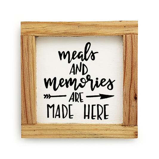 Meals And Memories Are Made Here Hand-Painted Wooden Kitchen Wall Frame - Natural Wood