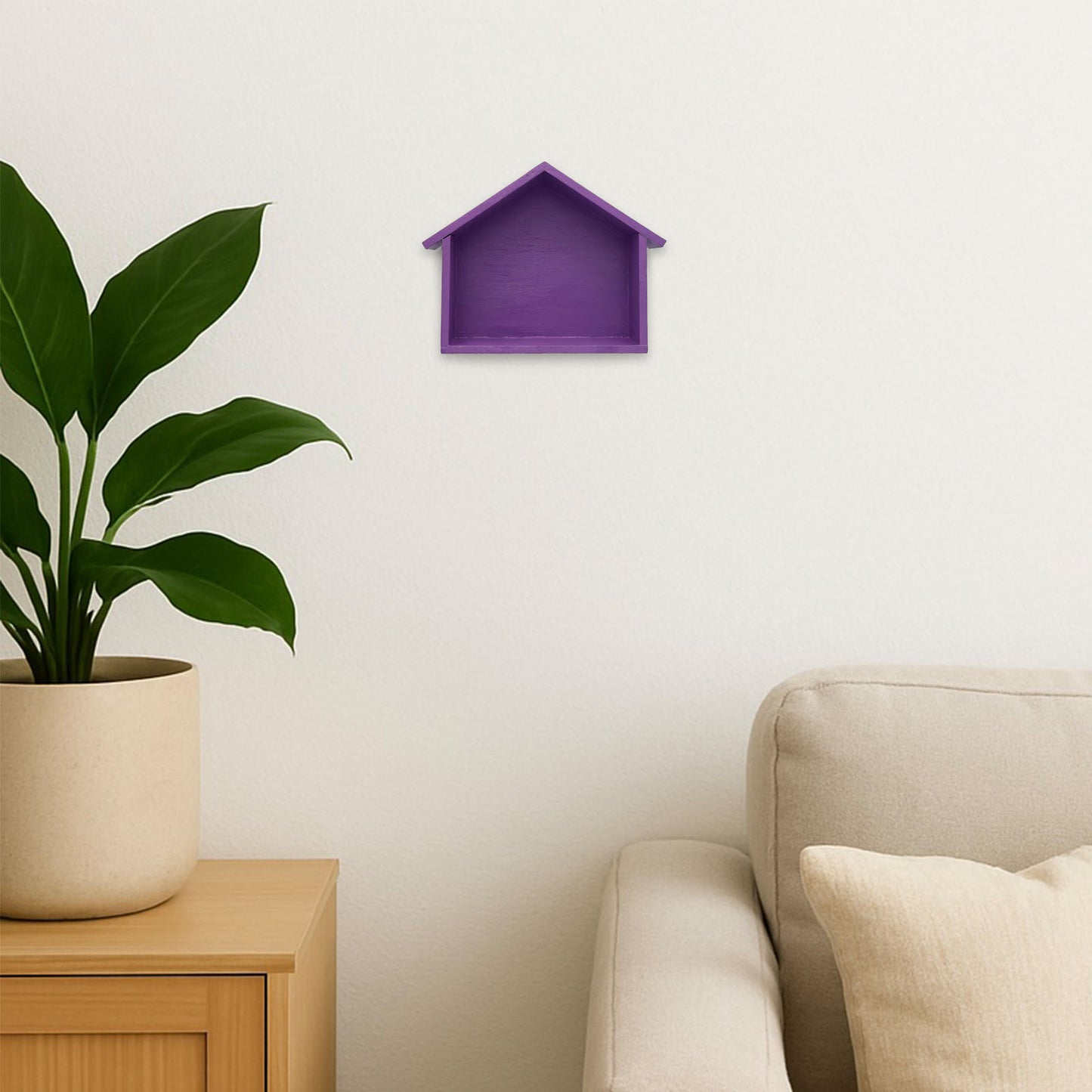 Hut Shaped Hand-Painted Wooden Wall Shelf - Purple