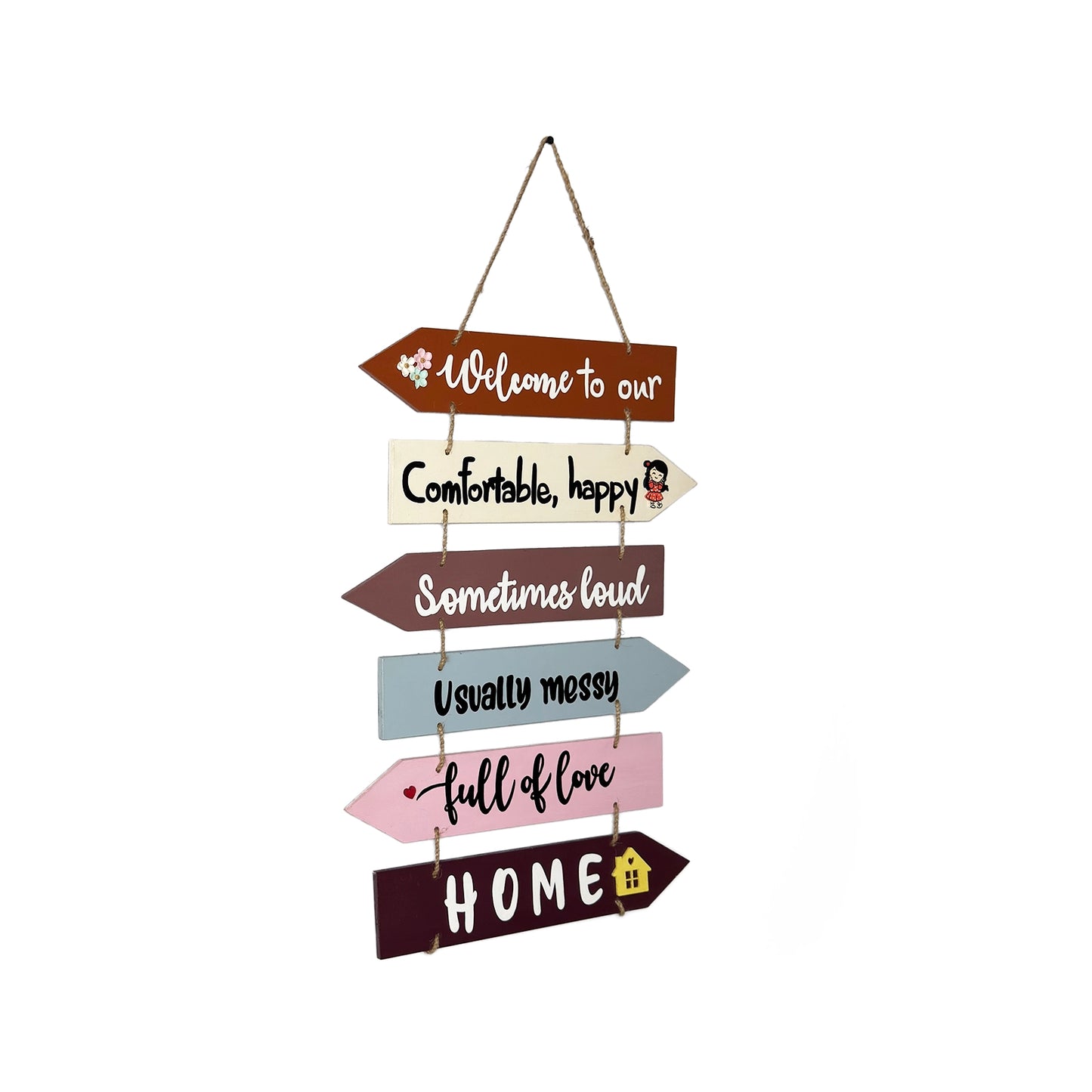 Welcome To Our Home Hand-Painted Wooden Arrow Plank Wall Hanging - Design 10