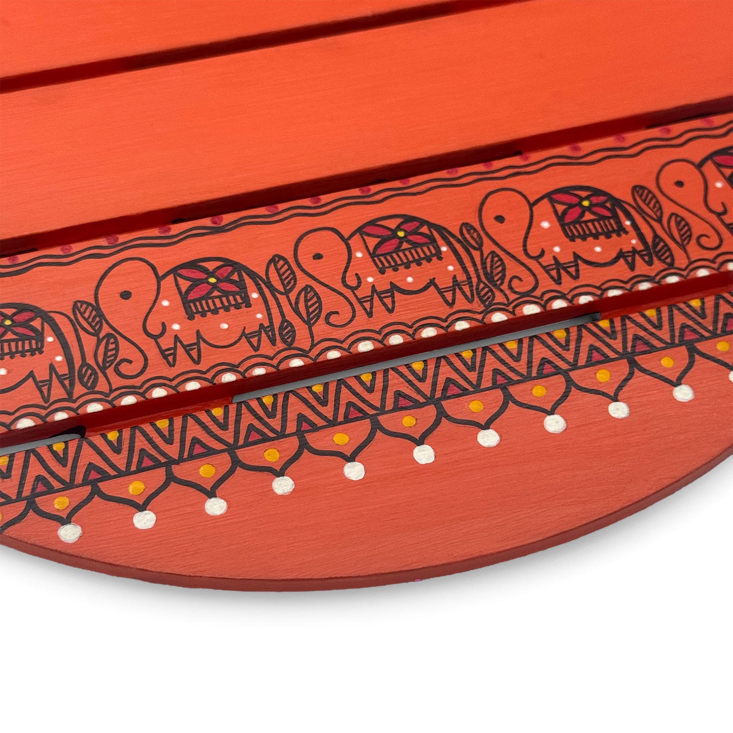 Peacock & Elephant Artwork Hand-Painted Wooden Madhubani Round Name Plate For Home