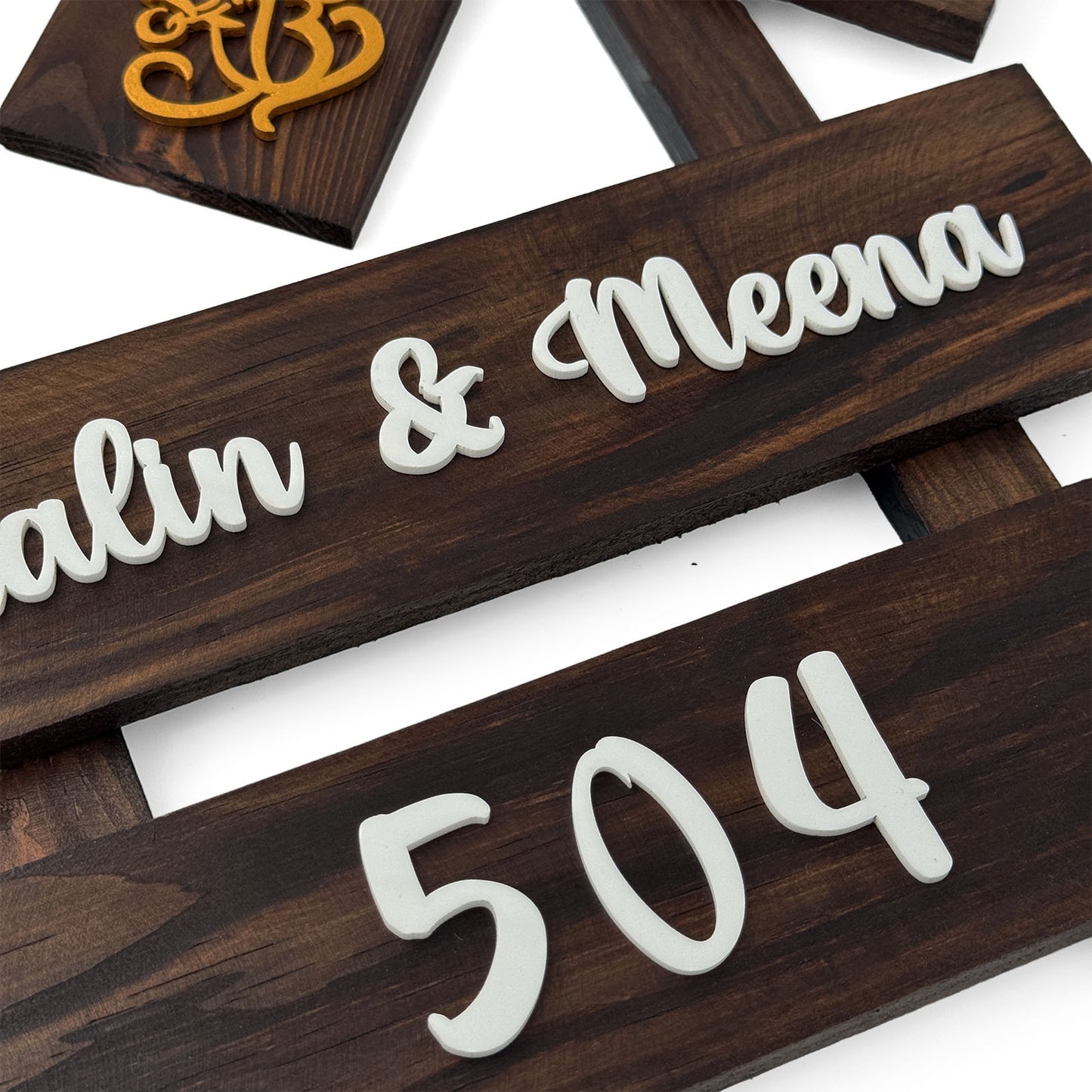 House With Roof And Double Plank Hand-Painted Wooden Hut-Shaped Name Plate For Home - Wooden Finish