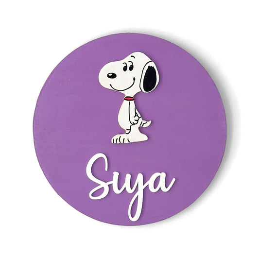 Snoopy Themed Hand-Painted Wooden Name Plate For Kids
