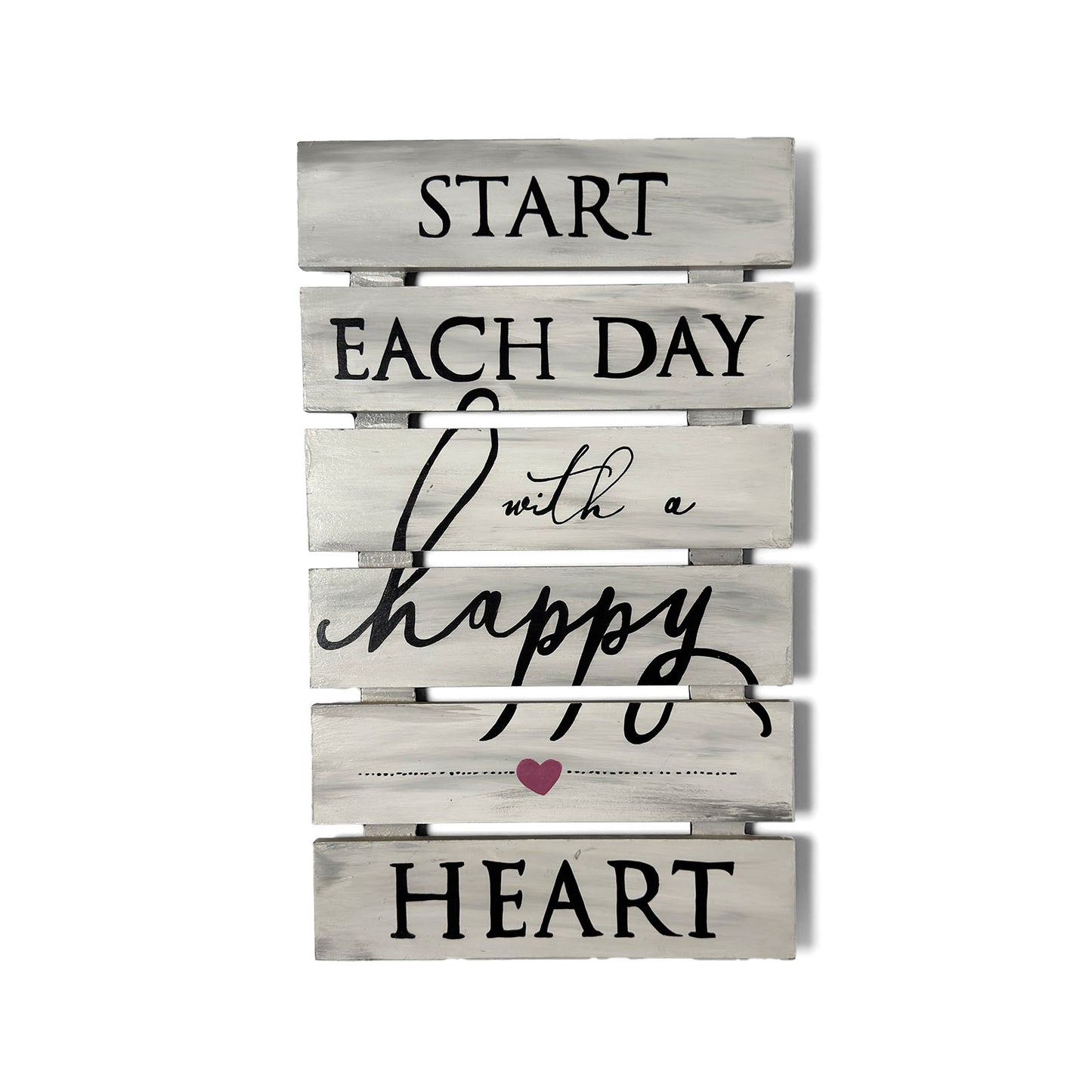 Start Each Day With A Happy Heart Hand-Painted Wooden Wall Hanging