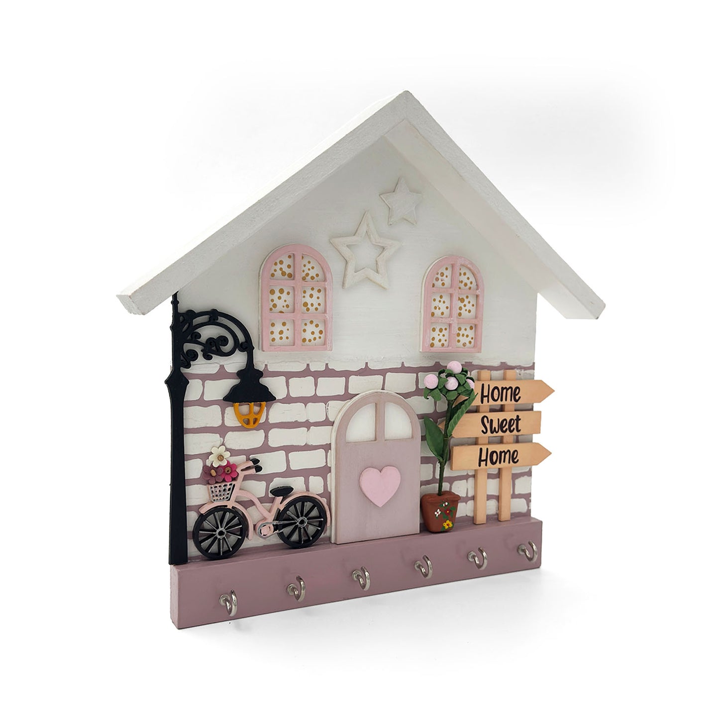 Personalised Hand-Painted Wooden Hut Key Holder With Bricks Texture