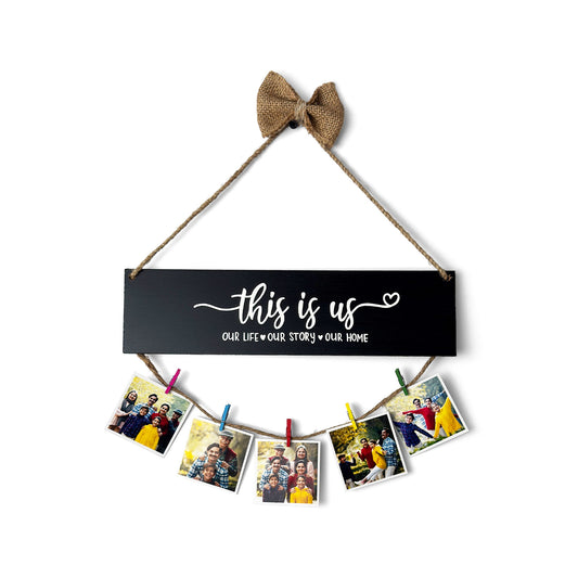 This Is Us Hand-Painted Wooden Photo Holder With Bow - Black