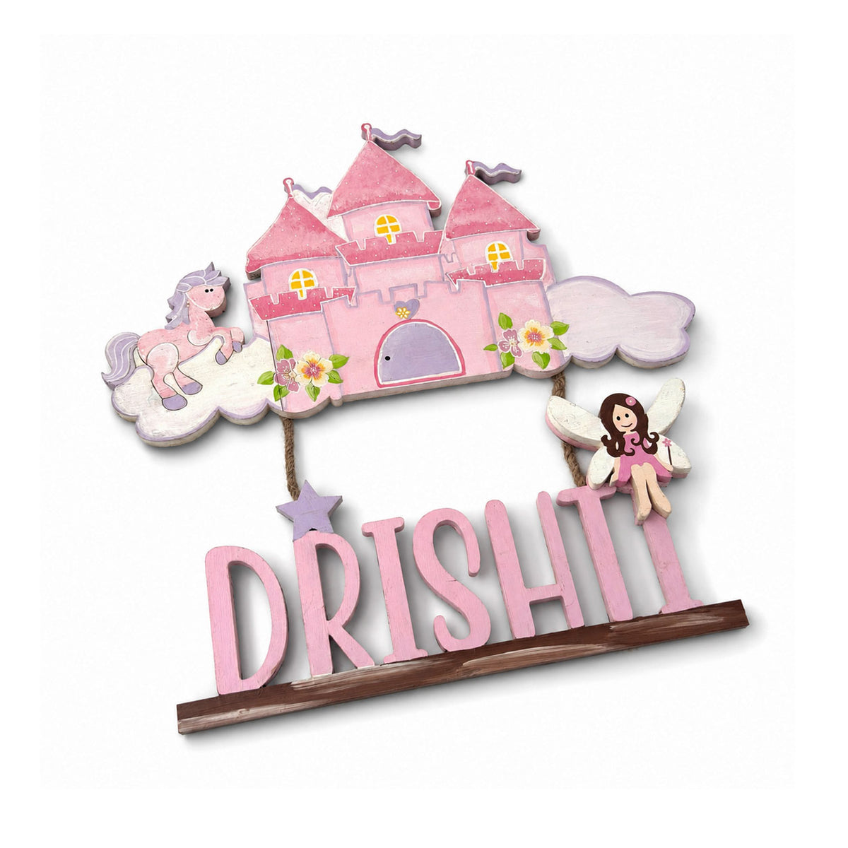 Princess Castle Themed  Hand-Painted Wooden Kids Name Plate - Design 1