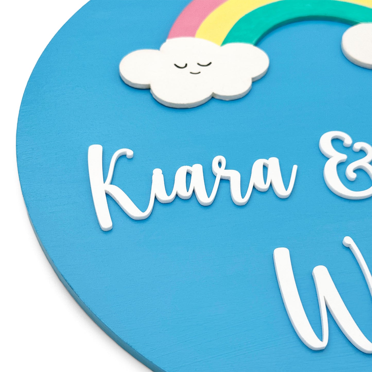 Rainbow Themed Hand-Painted Wooden Round Kids Name Plate