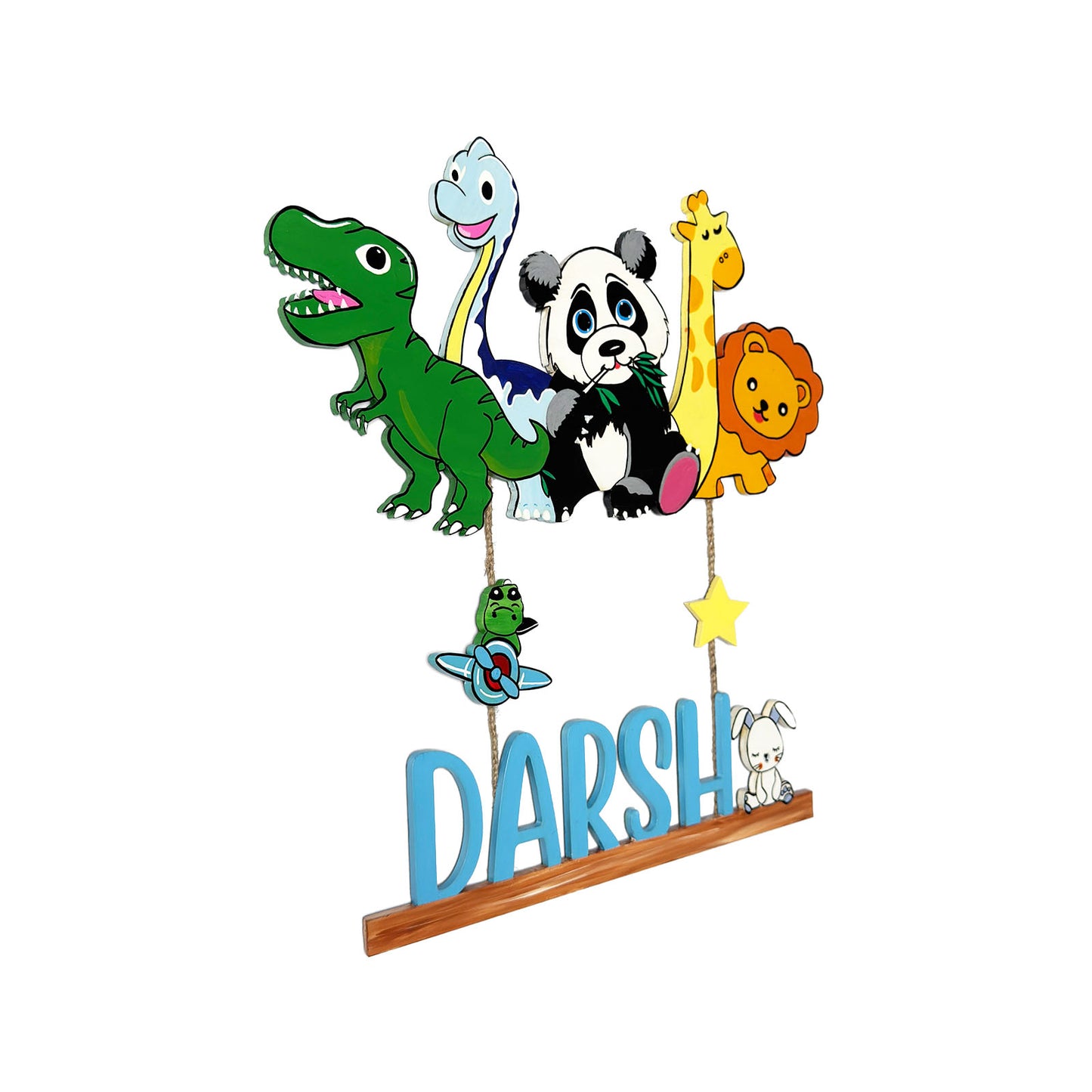 Animal and Dinosaur Themed  Hand-Painted Wooden Kids Name Plate
