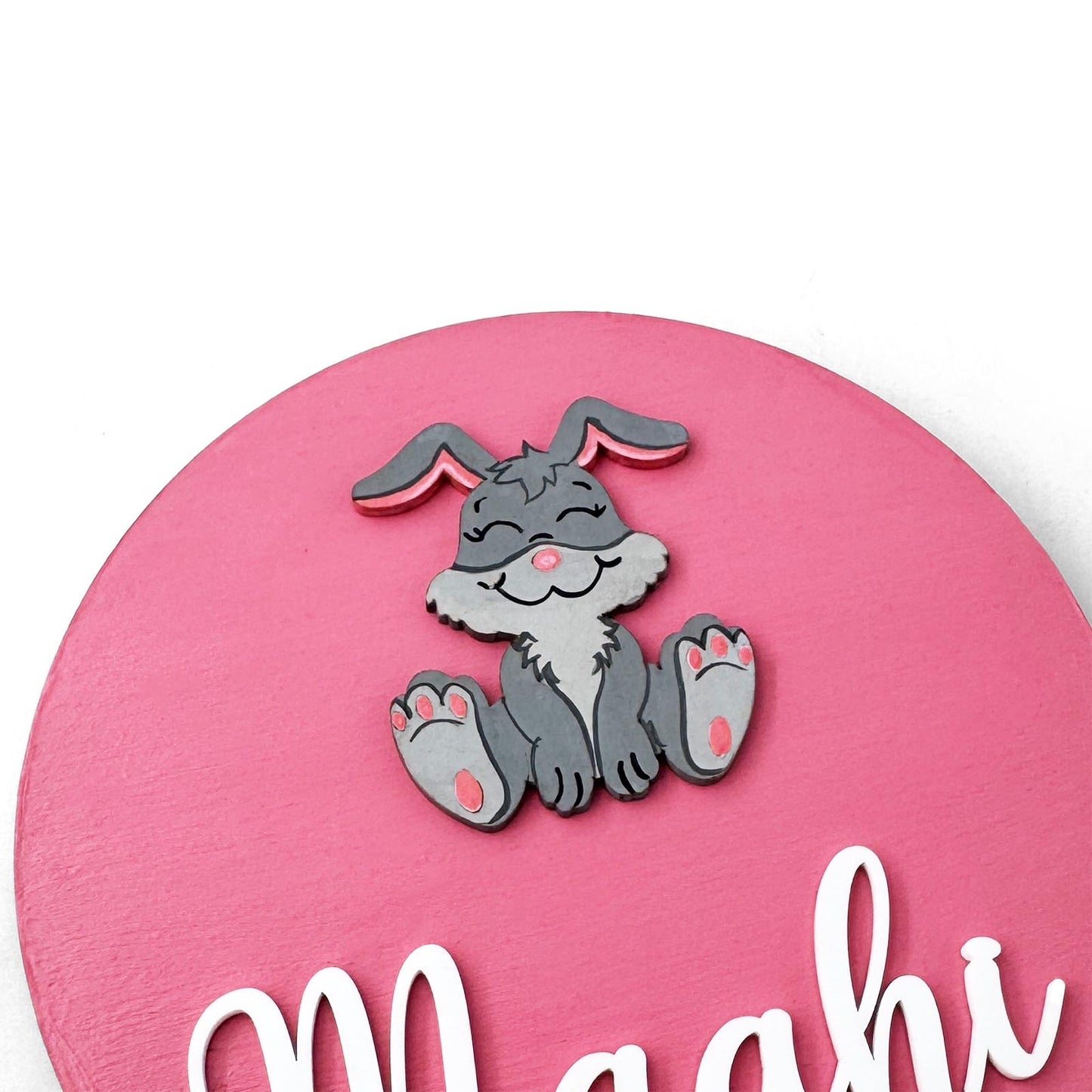 Rabbit Themed Hand-Painted Wooden Name Plate For Kids