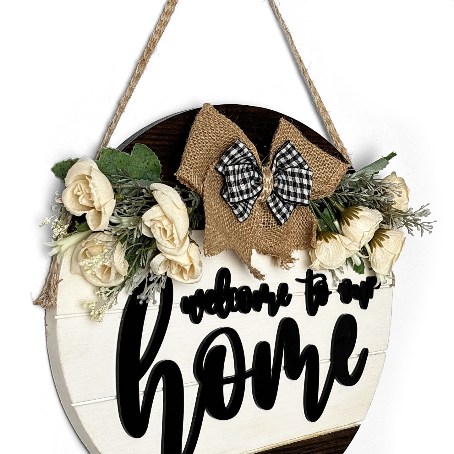 Welcome To Our Home Hand-Painted Wooden Door Hanger - White & Wooden Finish