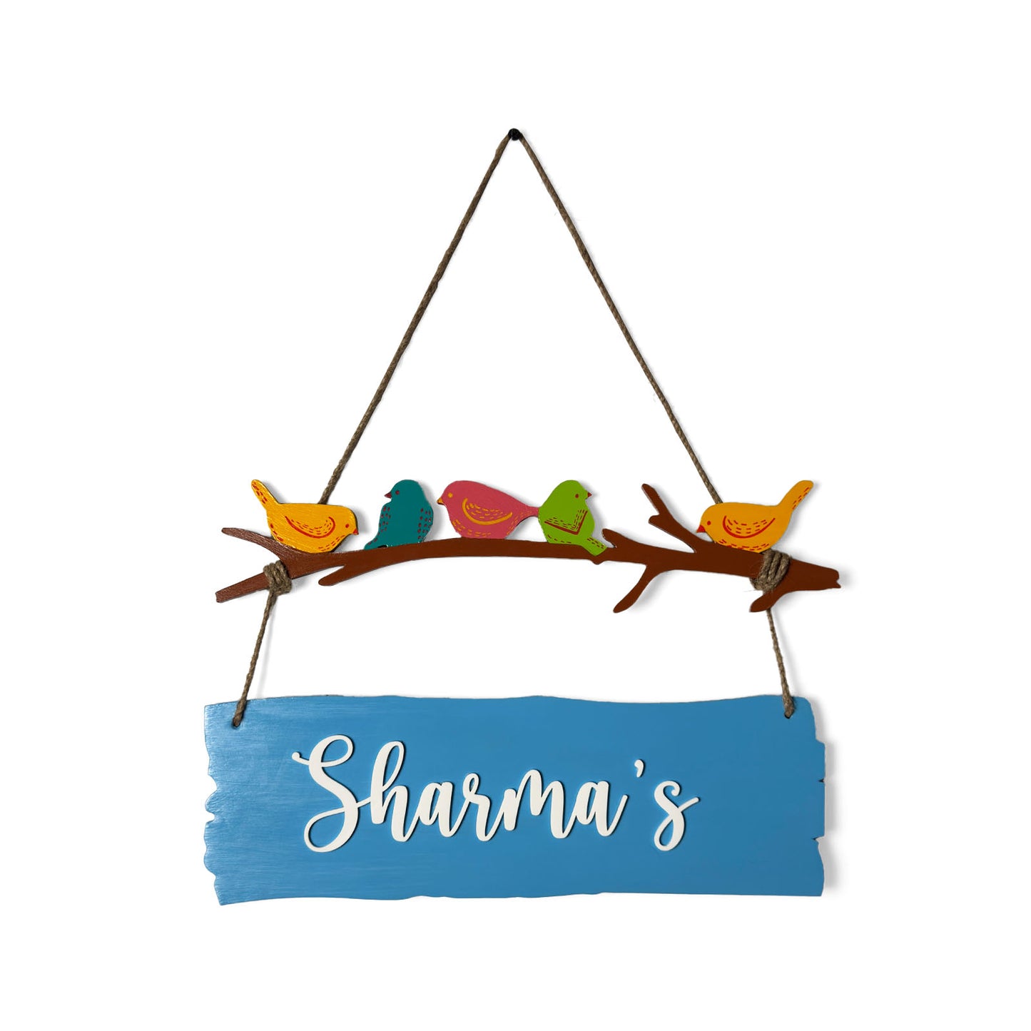 Birds Themed Hand-Painted Wooden Name Plate For Home - One Plank
