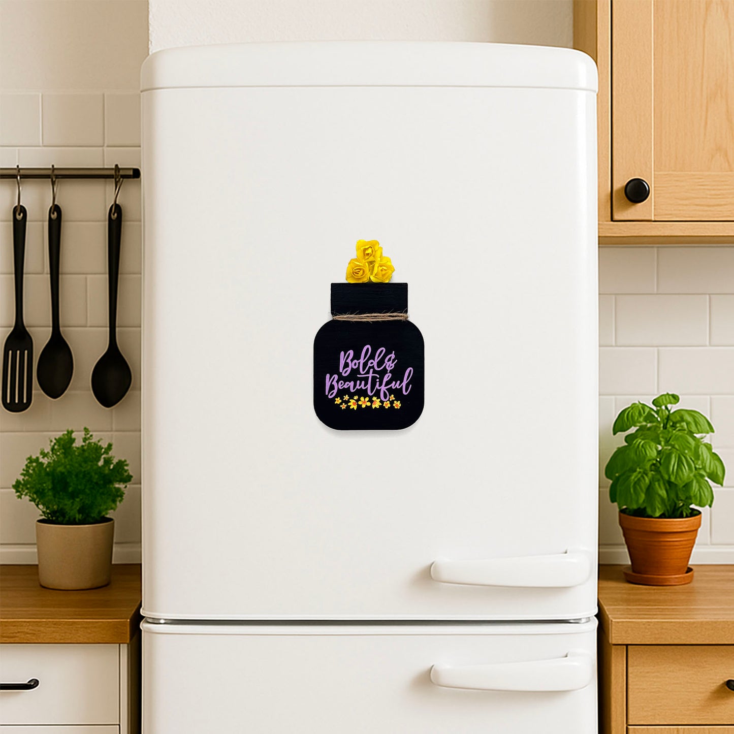 Bold & Beautiful Hand-Painted Wooden Mason Jar Fridge Magnet - Black