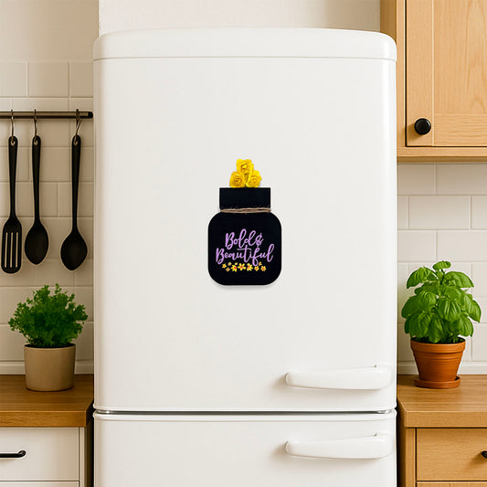 Bold & Beautiful Hand-Painted Wooden Mason Jar Fridge Magnet - Black