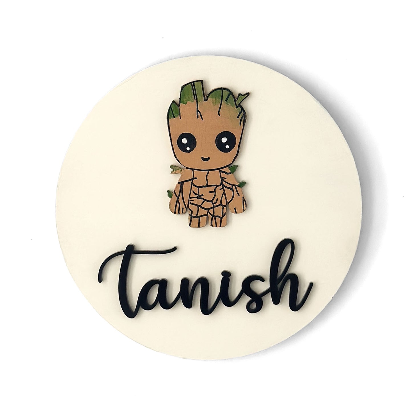 Groot Themed Hand-Painted Wooden Name Plate For Kids