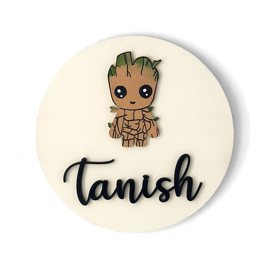 Groot Themed Hand-Painted Wooden Name Plate For Kids