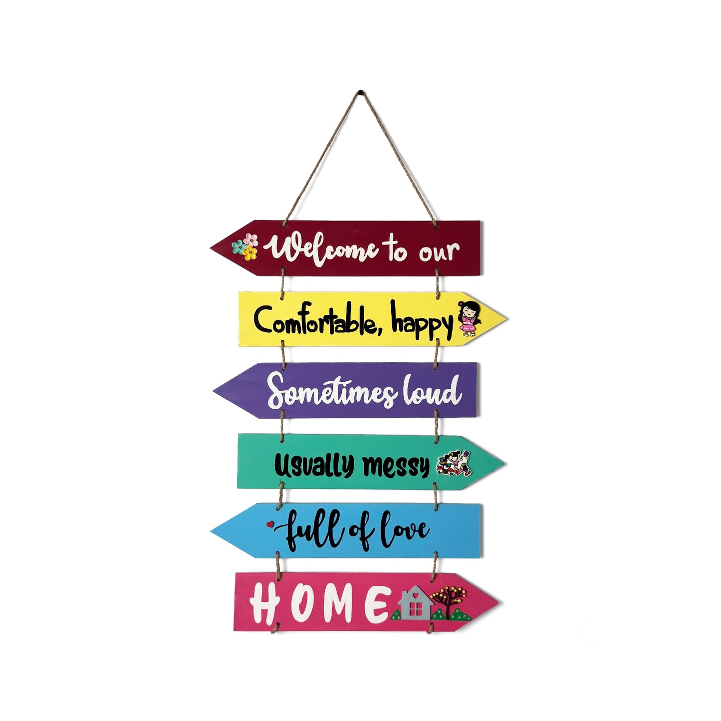 Welcome To Our Home Hand-Painted Wooden Arrow Plank Wall Hanging - Design 1