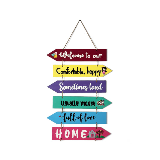 Welcome To Our Home Hand-Painted Wooden Arrow Plank Wall Hanging - Design 1