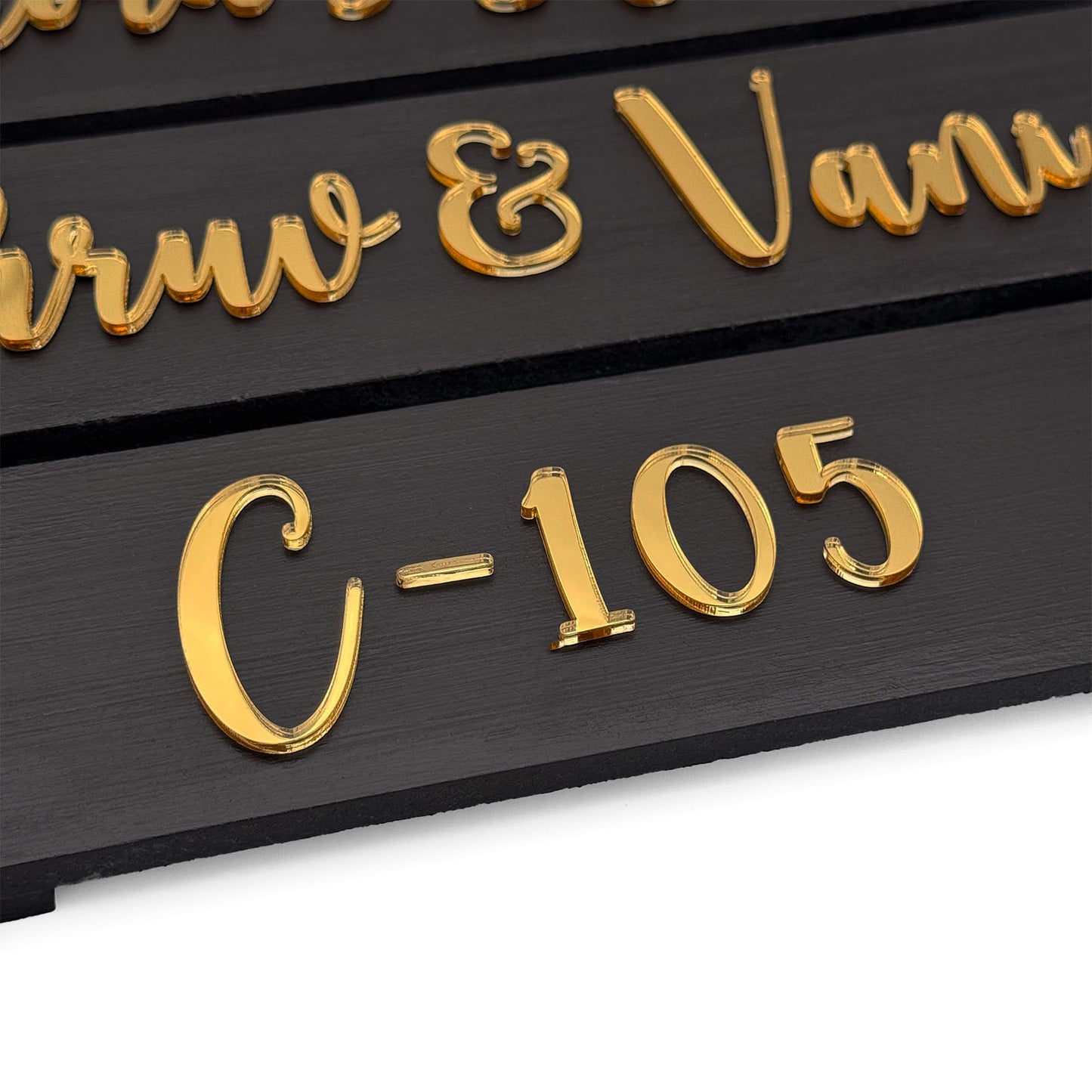 Hand-Painted Wooden Three Plank Name Plate For Home - Dark Brown