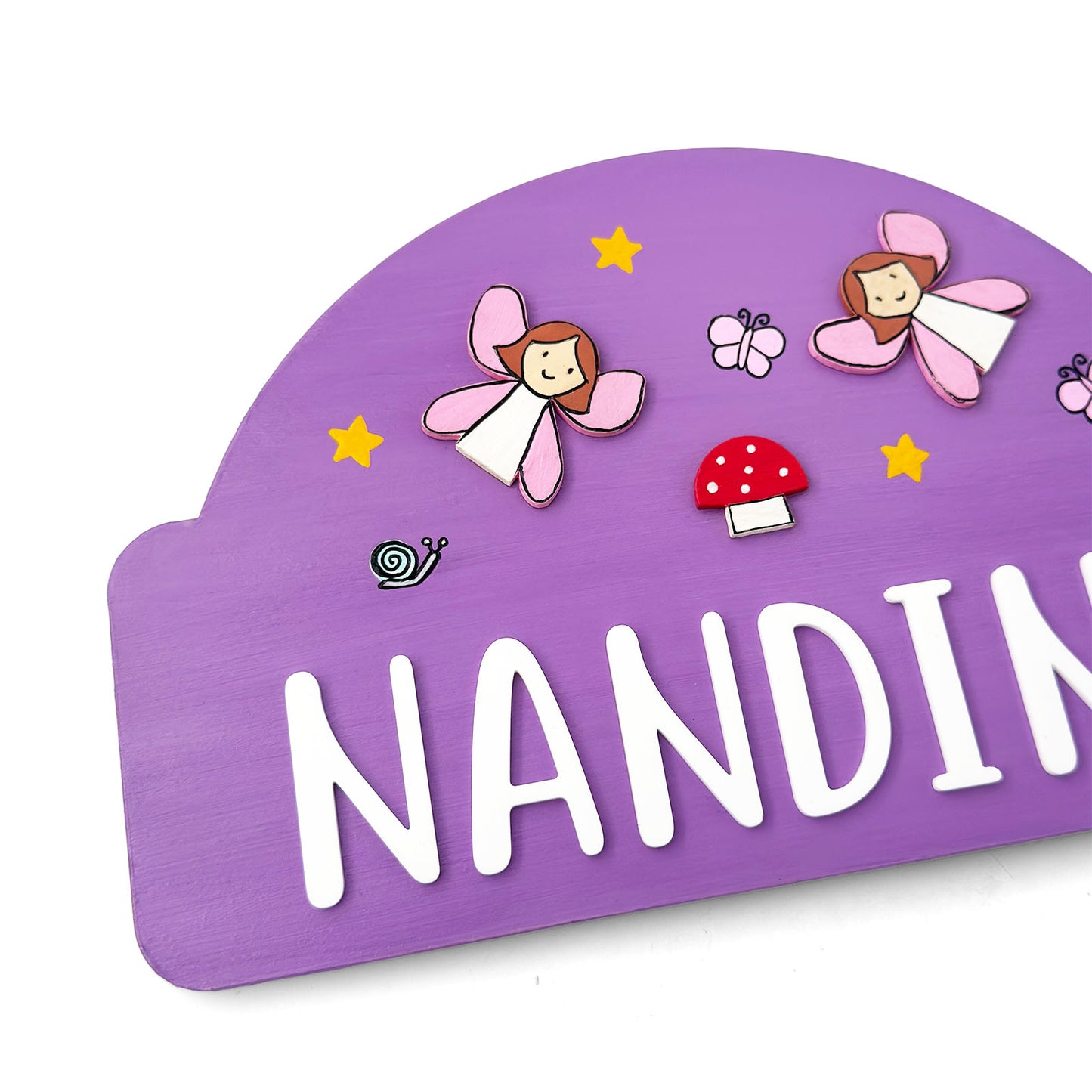 Fairy Themed Hand-Painted Wooden Arch-Shaped Kids Name Plate