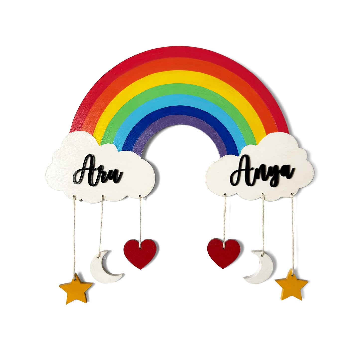 Rainbow Themed Hand-Painted Wooden Kids Name Plate  - Design 1