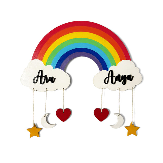 Rainbow Themed Hand-Painted Wooden Kids Name Plate  - Design 1