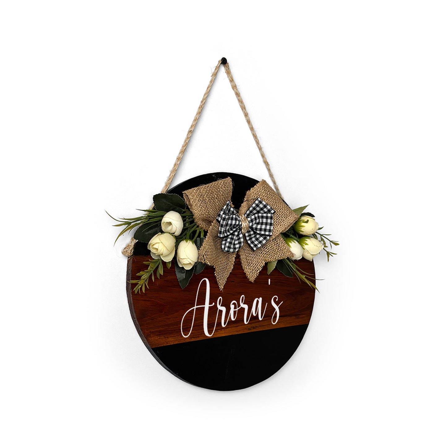 Personlised Hand-Painted Wooden Door Hanger - Black & Wooden Finish