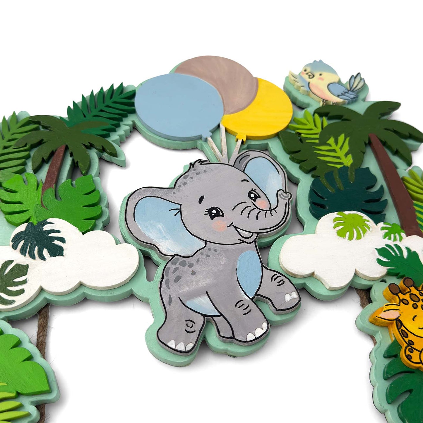Animal Themed Hand-Painted Wooden Kids Name Plate - Design 5