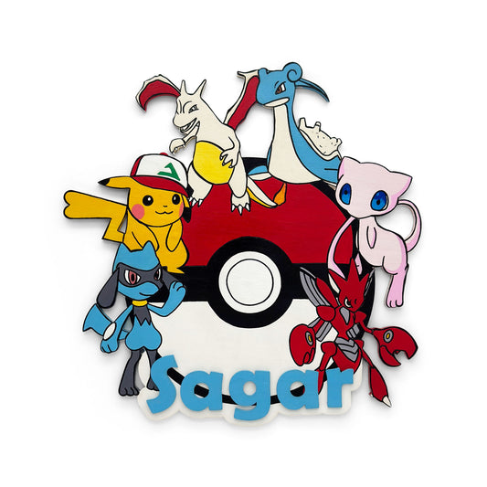 Pokemon Themed Hand-Painted Wooden Kids Name Plate