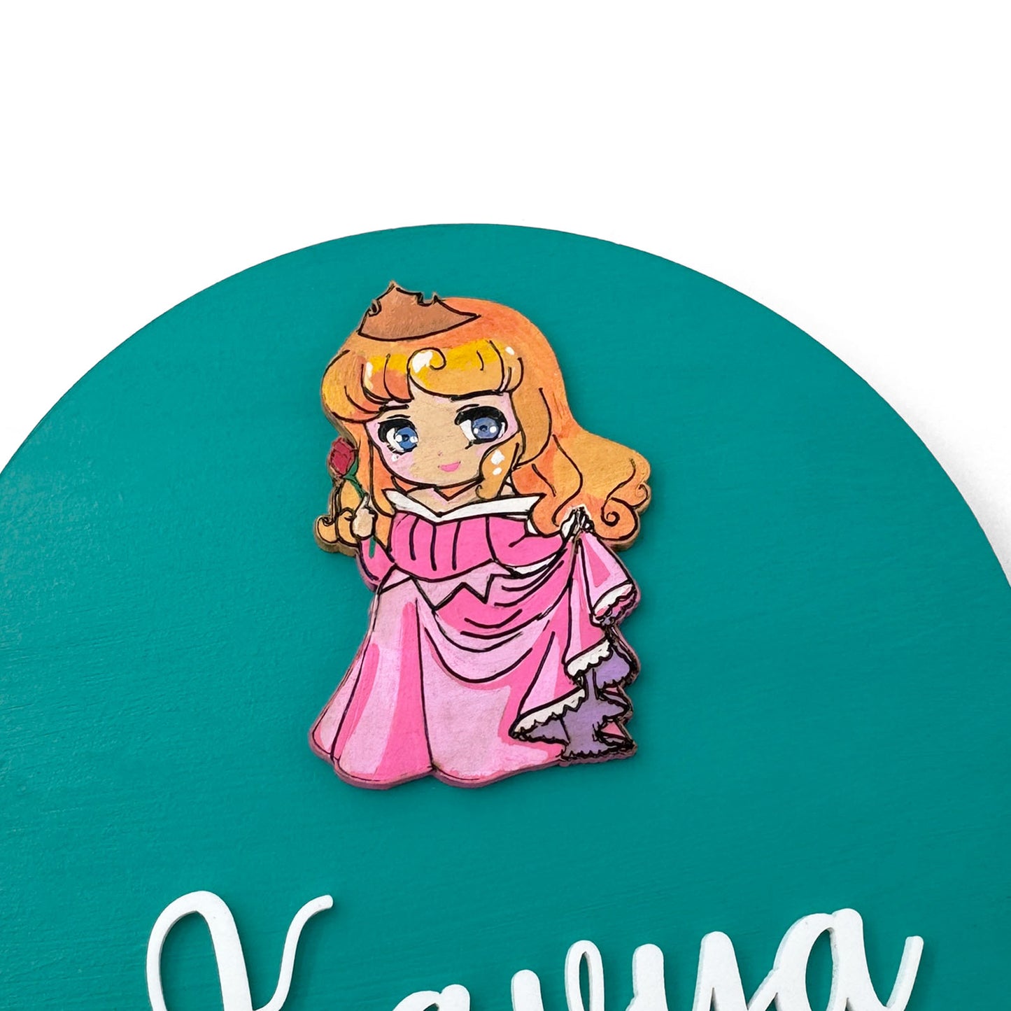 Disney Princess Aurora Sleeping Beauty Themed Hand-Painted Wooden Name Plate For Kids