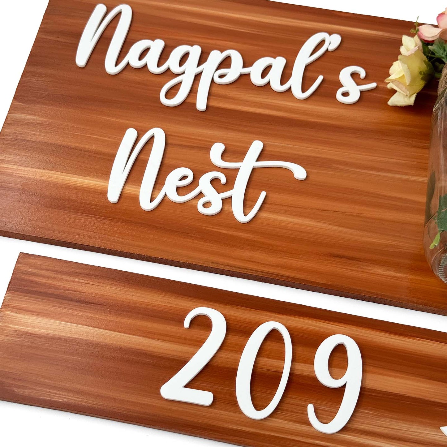 Hand-Painted Wooden Name Plate With Jar For Home - Jar Board & One Plank