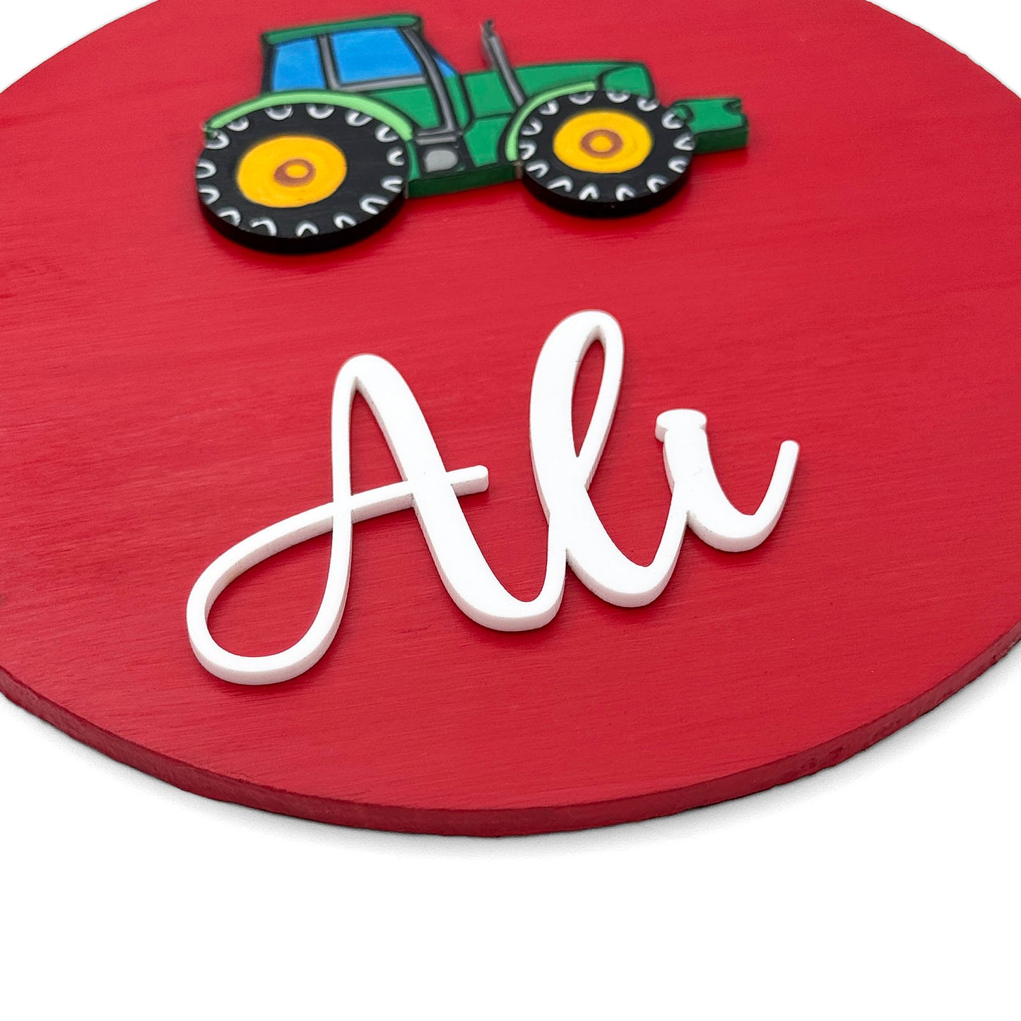 Tractor Themed Hand-Painted Wooden Mini Kids Name Plate