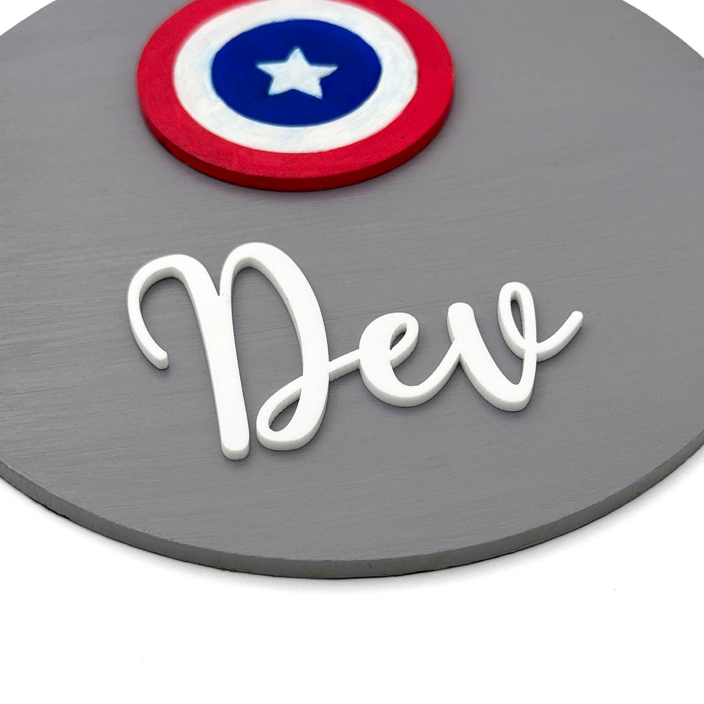 Captain America Themed Hand-Painted Wooden Mini Kids Name Plate