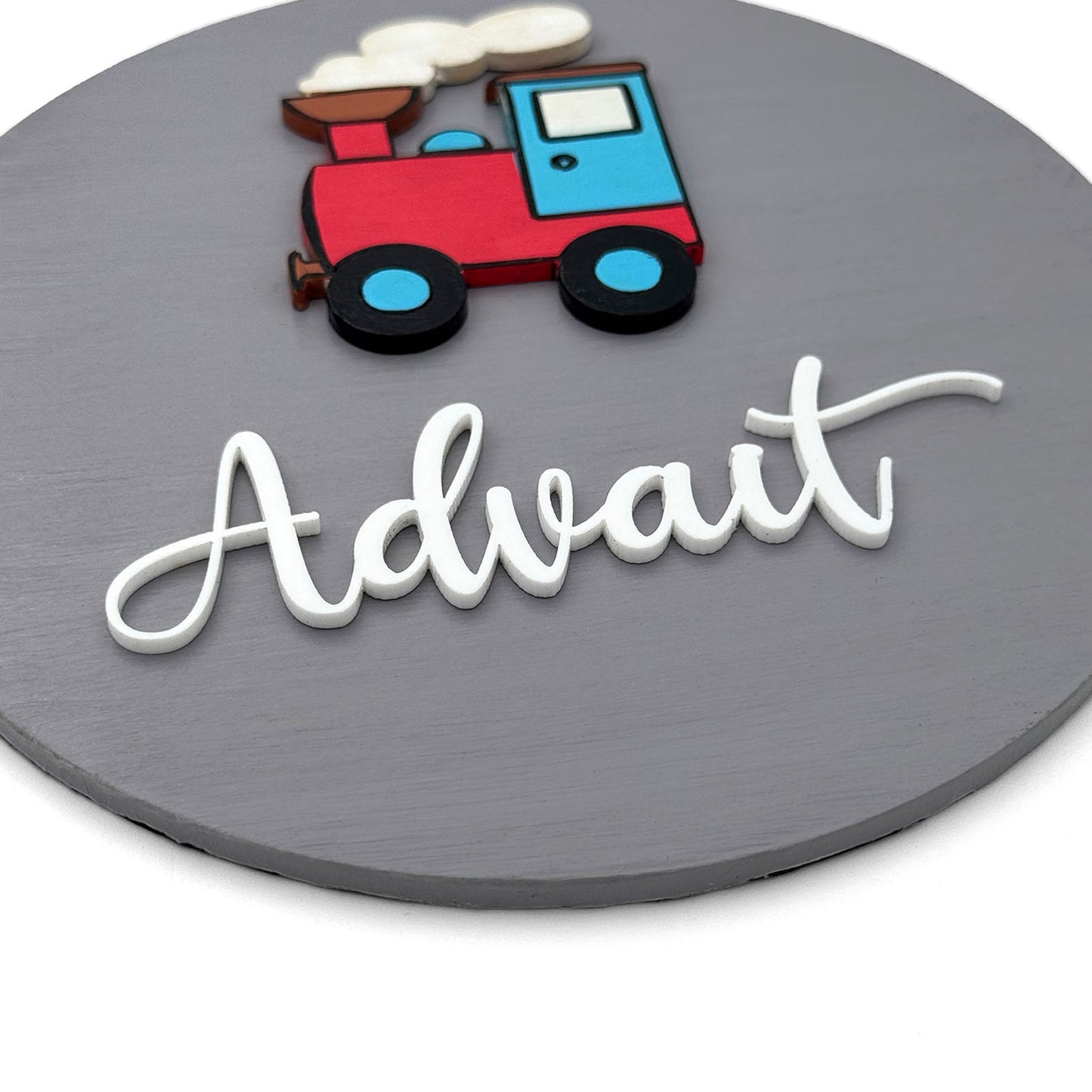 Train Themed Hand-Painted Wooden Mini Kids Name Plate