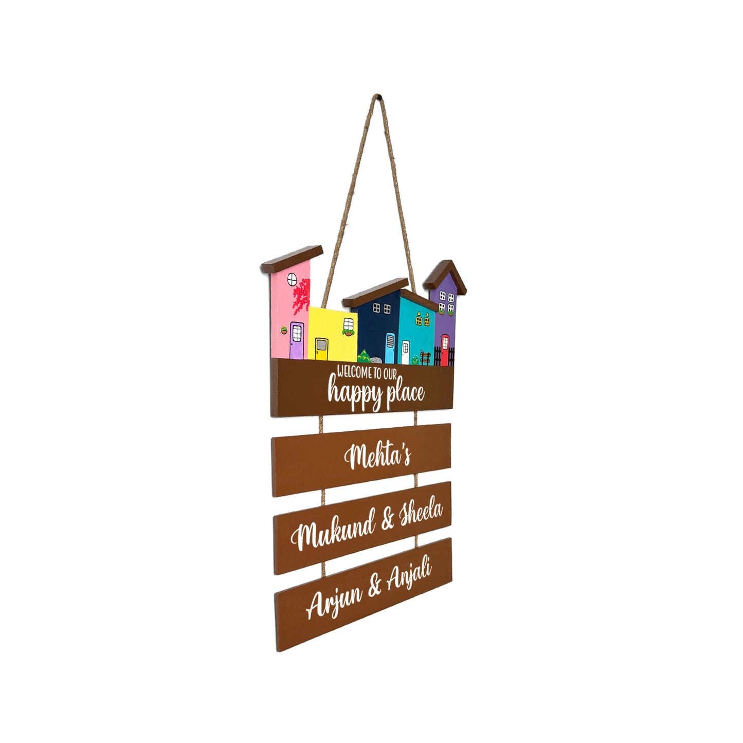 Hut-Shaped Hand-Painted Wooden Name Plate For Home - Hut Board & Three Planks Design 3