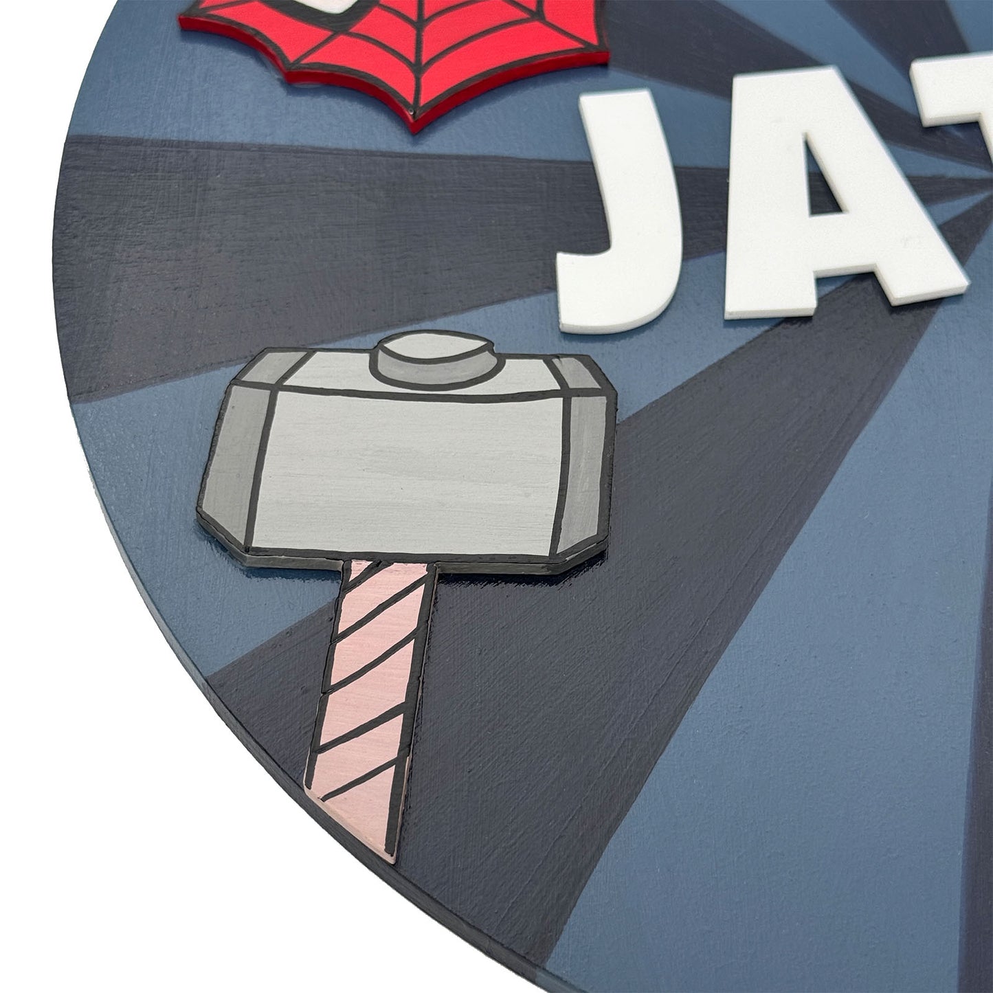 Avengers Themed Hand-Painted Wooden Round Kids Name Plate