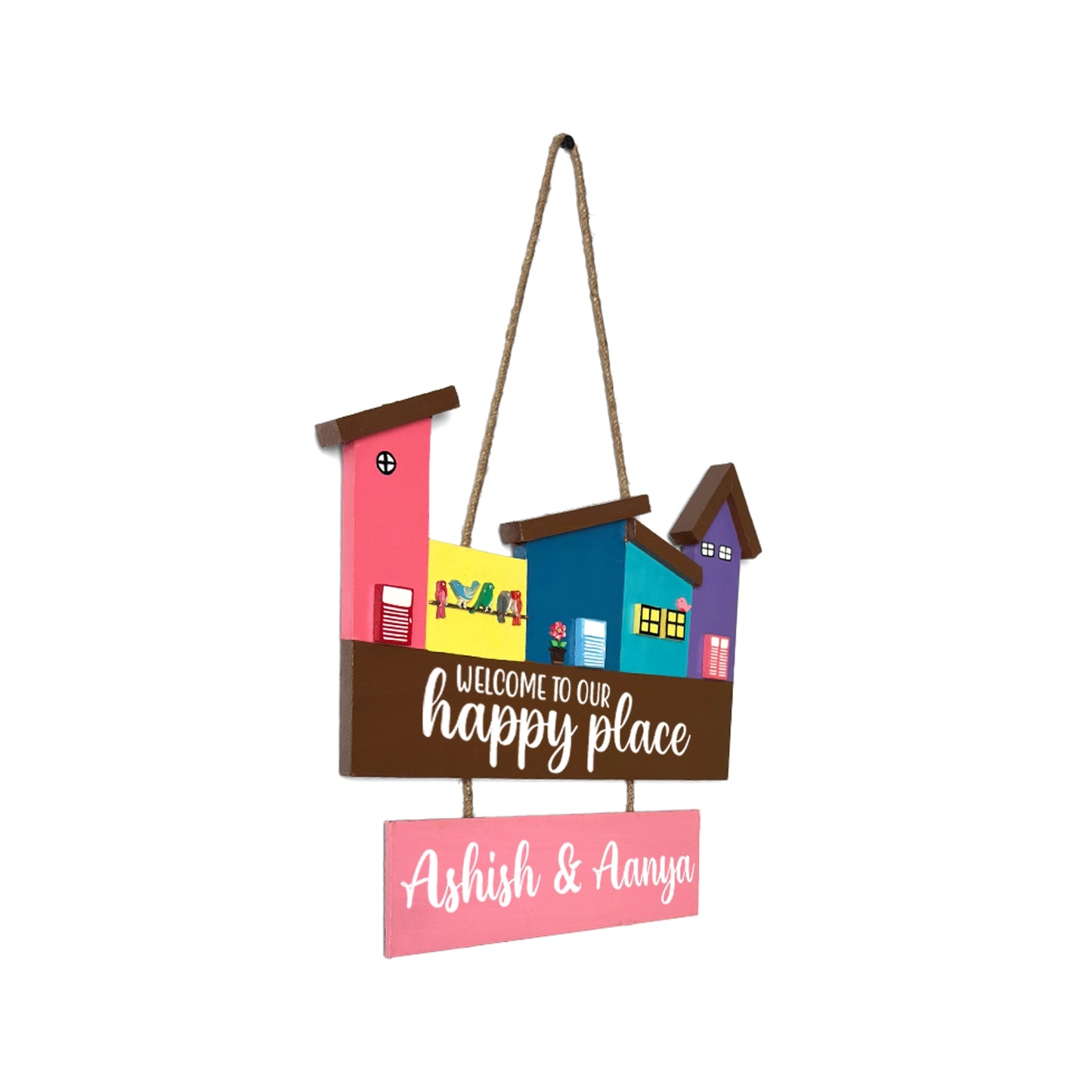 Hut-Shaped Hand-Painted Wooden Name Plate For Home - Hut Board & One Plank Design 6