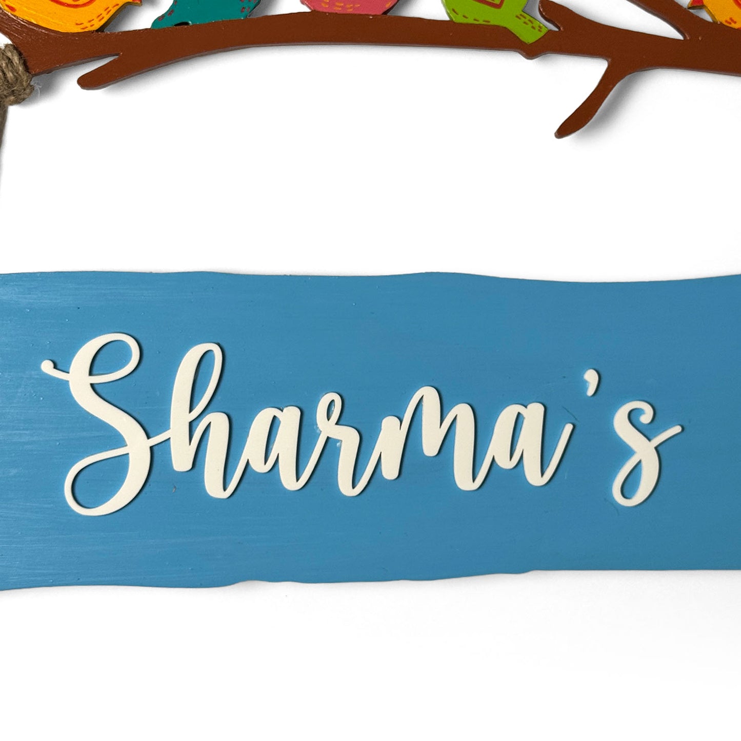 Birds Themed Hand-Painted Wooden Name Plate For Home - One Plank