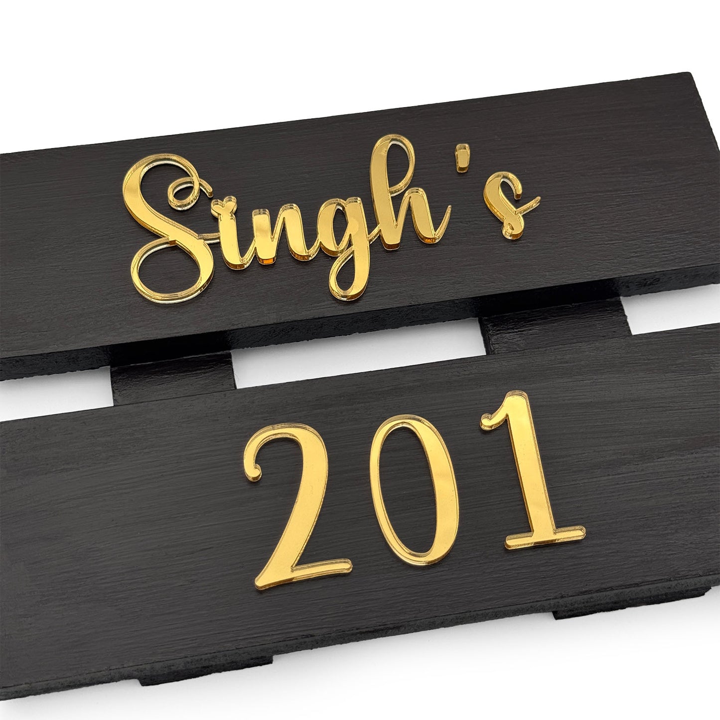 Hand-Painted Wooden Two Plank Name Plate For Home - Dark Brown