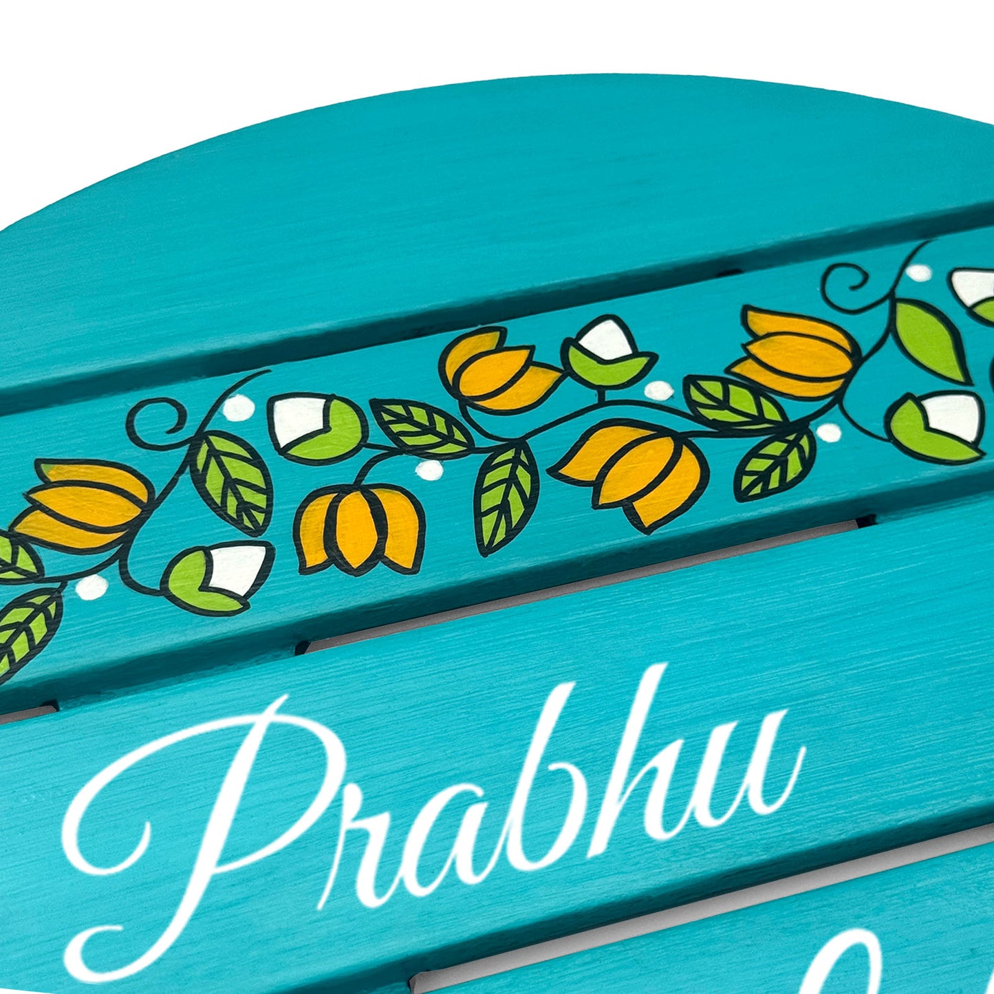 Lotus Creeper Artwork Hand-Painted Wooden Madhubani Round Name Plate For Home