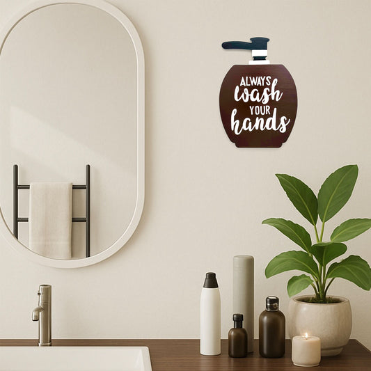 Always Wash Your Hands Hand-Painted Wooden Washroom Hanging