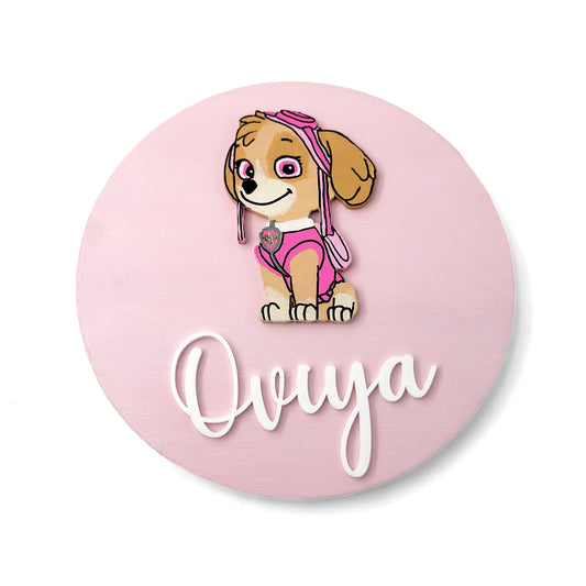 Paw Patrol Themed Hand-Painted Wooden Name Plate For Kids - Design 2