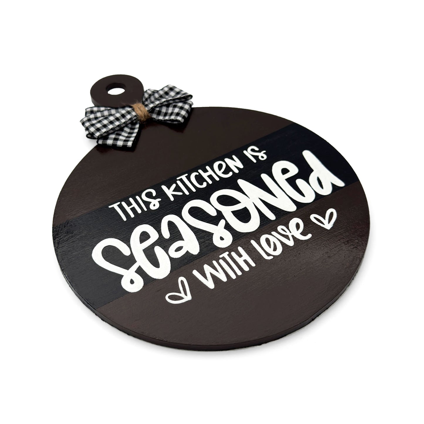 This Kitchen Is Seasoned With Love Hand-Painted Wooden Round Chopping Board Kitchen Wall Hanging - Dark Brown
