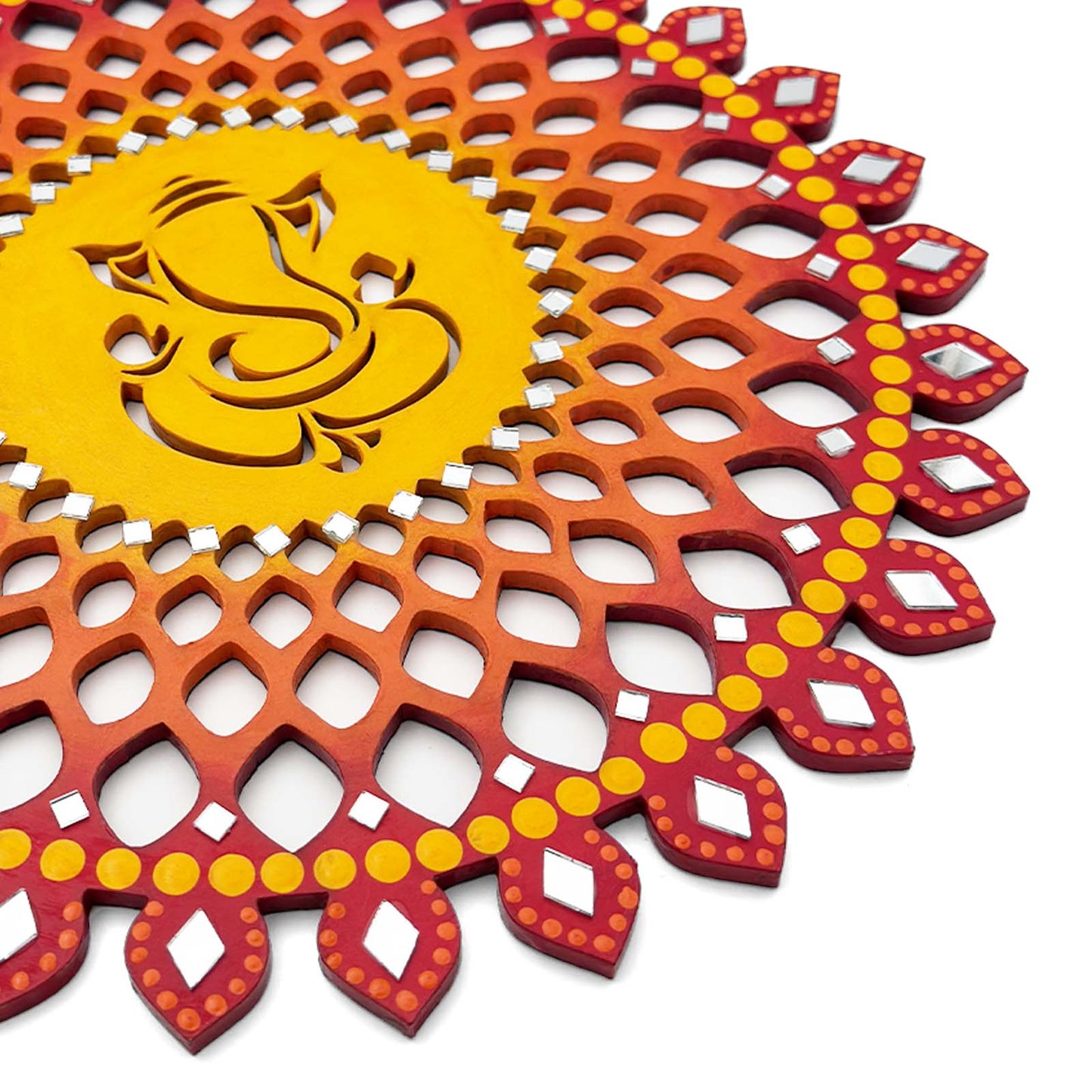 Sahasrara Chakra Ganesha Hand-Painted Wooden Wall Hanging - Red