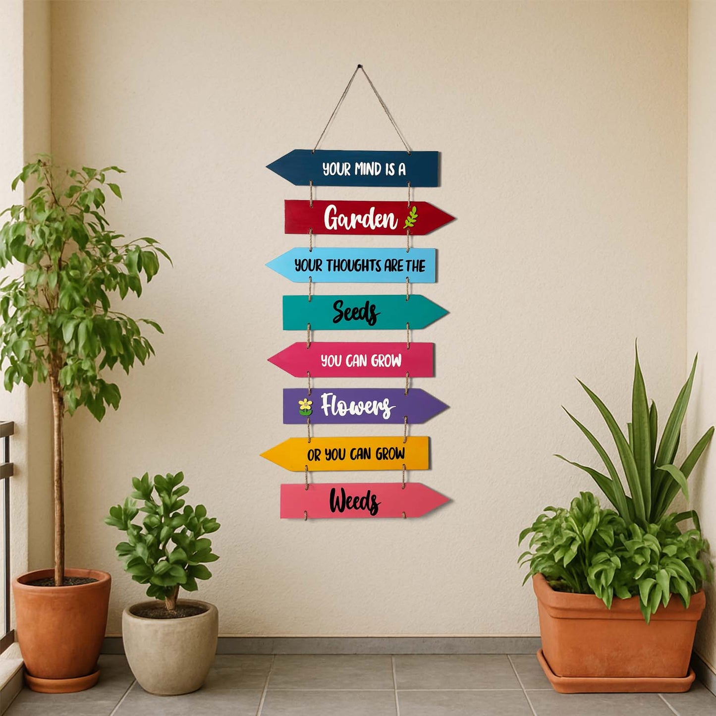 Garden Seeds Flowers Weeds Hand-Painted Wooden Plank Wall Hanging