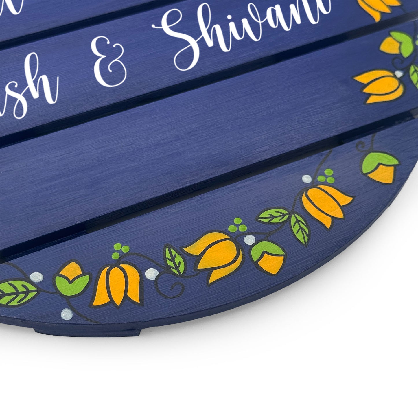 Lotus Bud Artwork Hand-Painted Wooden Madhubani Round Name Plate For Home