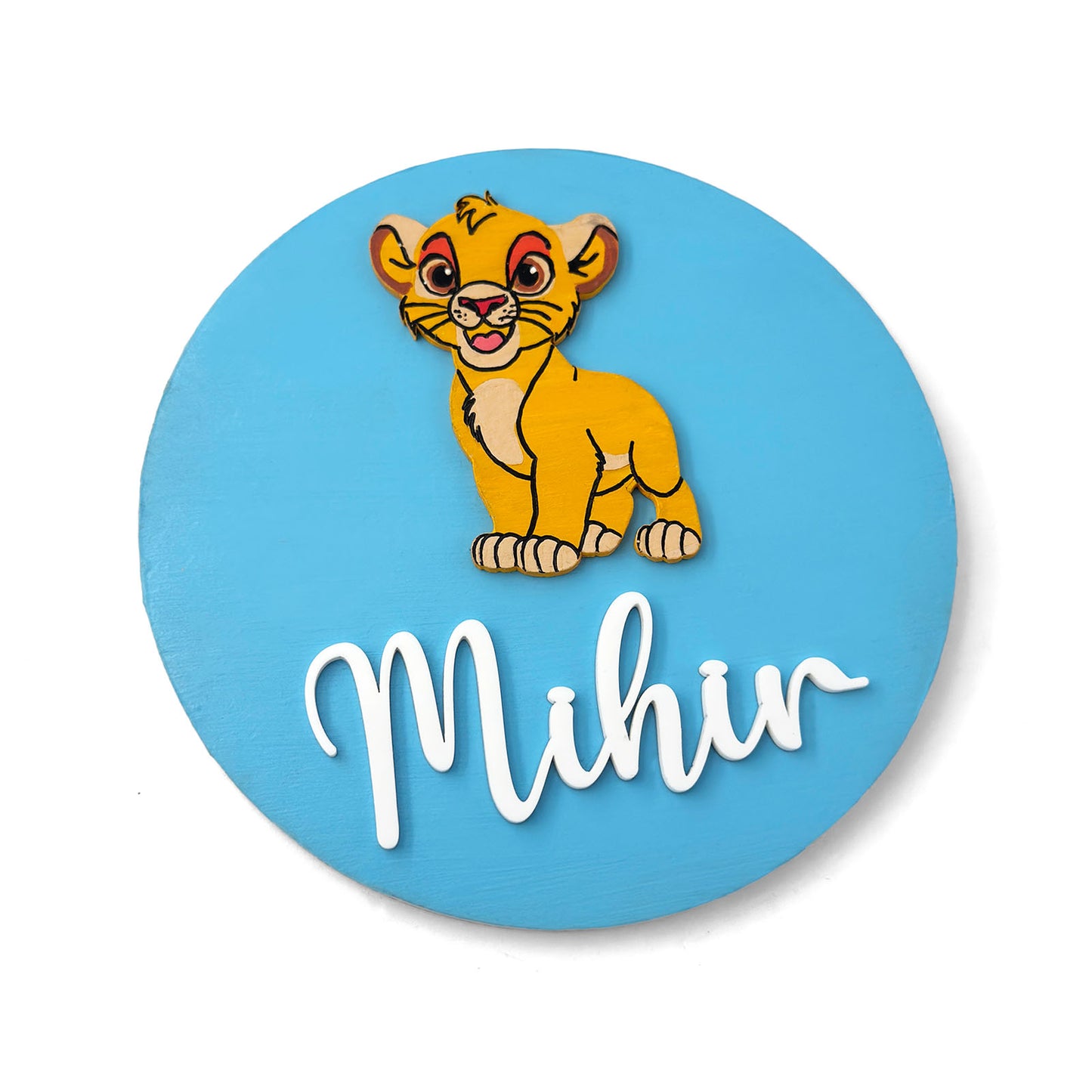 Simba Lion King Themed Hand-Painted Wooden Name Plate For Kids