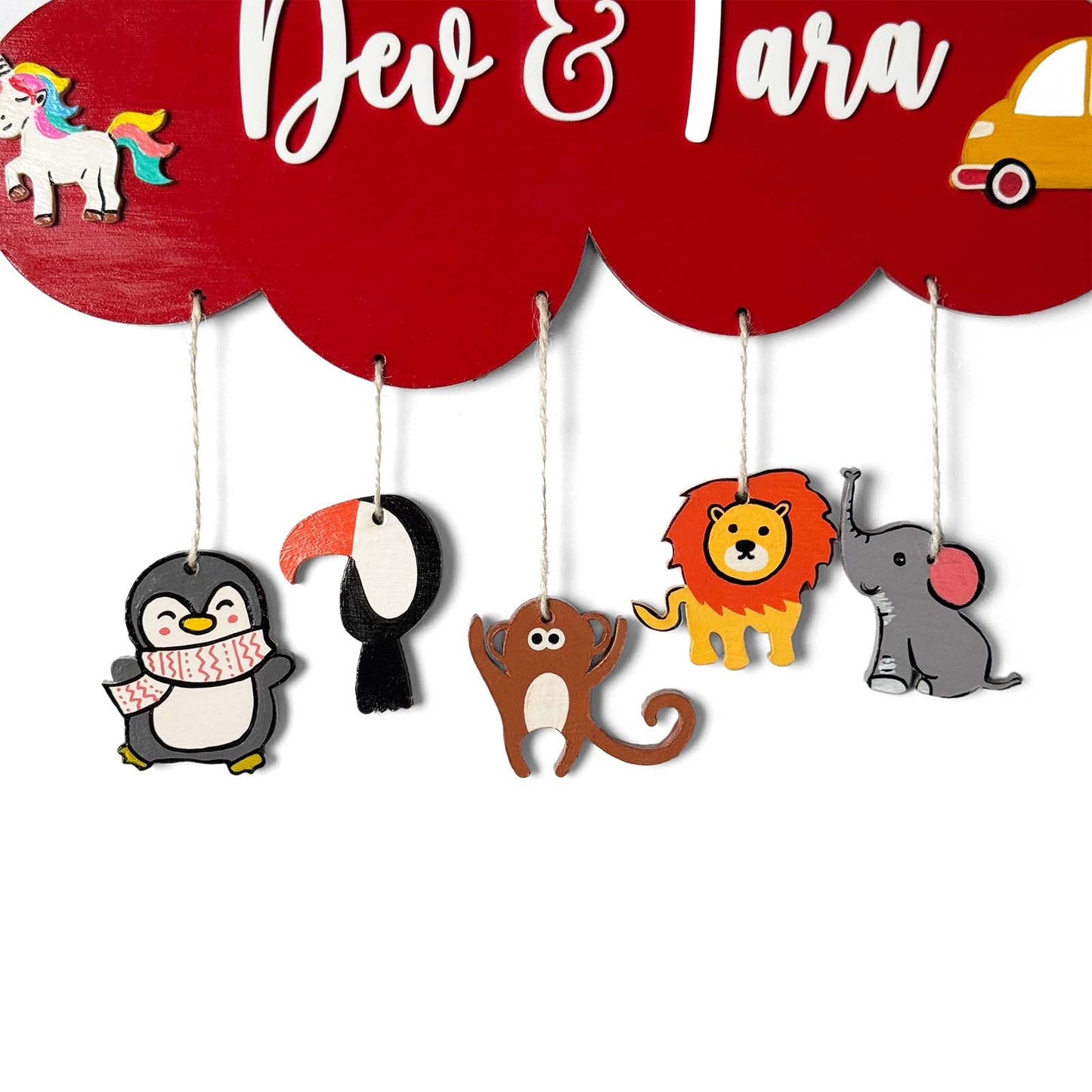 Cloud, Unicorn, Car, & Animal Themed Hand-Painted Wooden Kids Name Plate