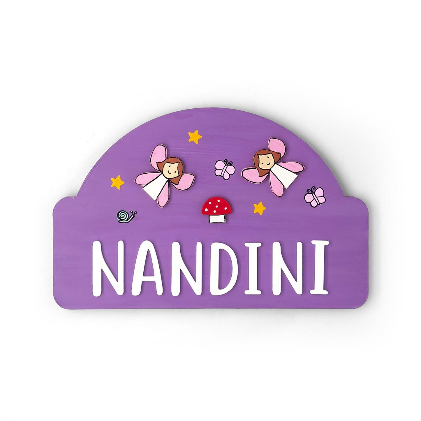 Fairy Themed Hand-Painted Wooden Arch-Shaped Kids Name Plate